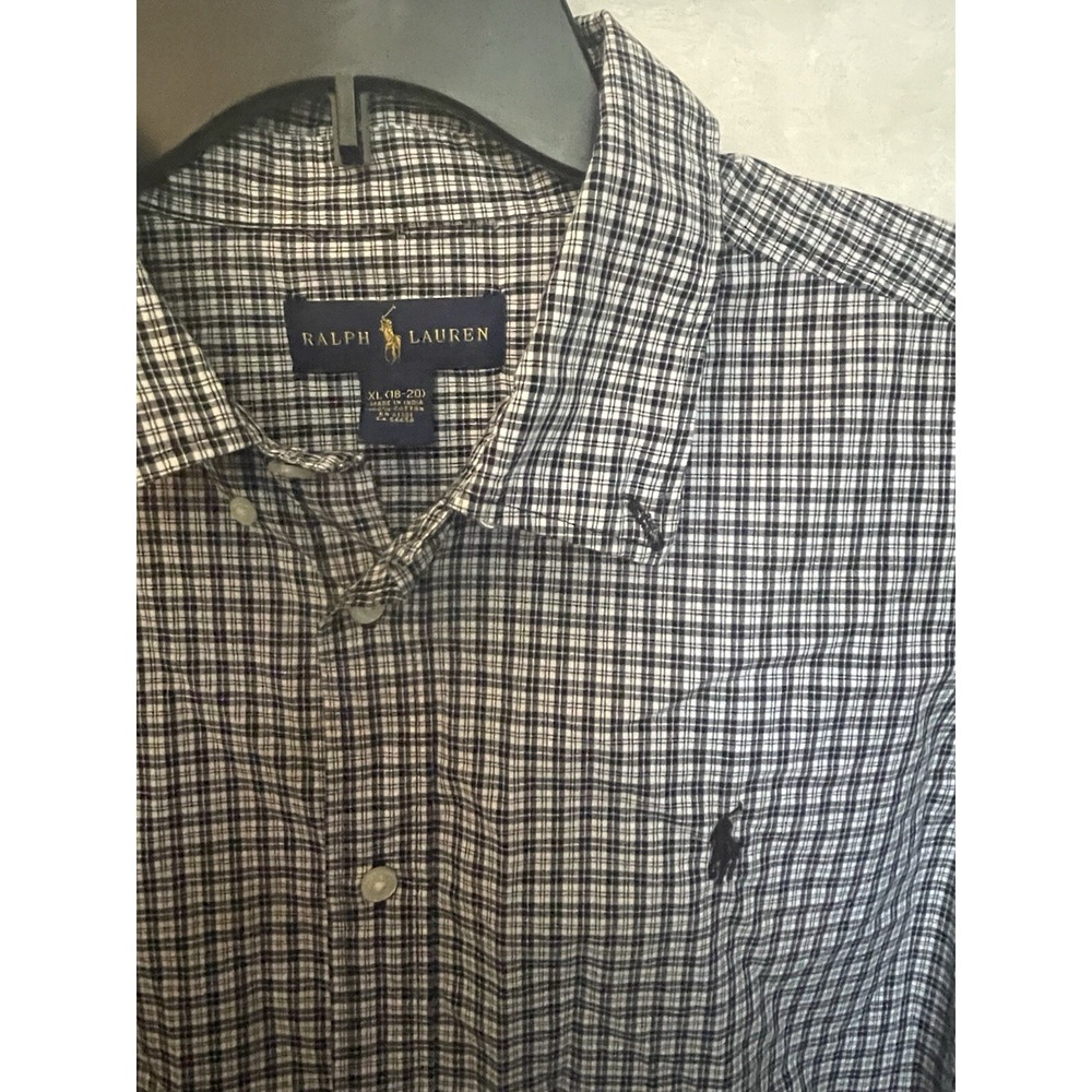 Polo Ralph Lauren Button Down Long Sleeve Size XL 18/20 Black Plaid